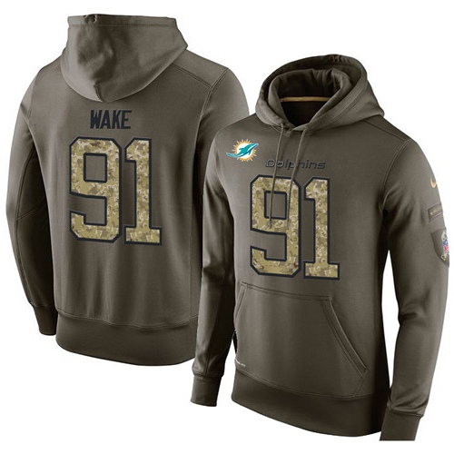 NFL Nike Miami Dolphins #91 Cameron Wake Green Salute To Service Men's Pullover Hoodie